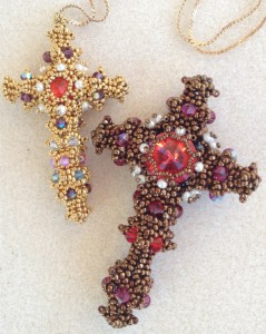 Beaded Byzantine Cross embellished with Swarovski Rivolis, bicone crystals and seed pearls.