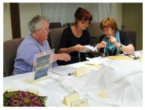 Mel, Sandra and Helga judging the Challenge for the Beadworkers Guild